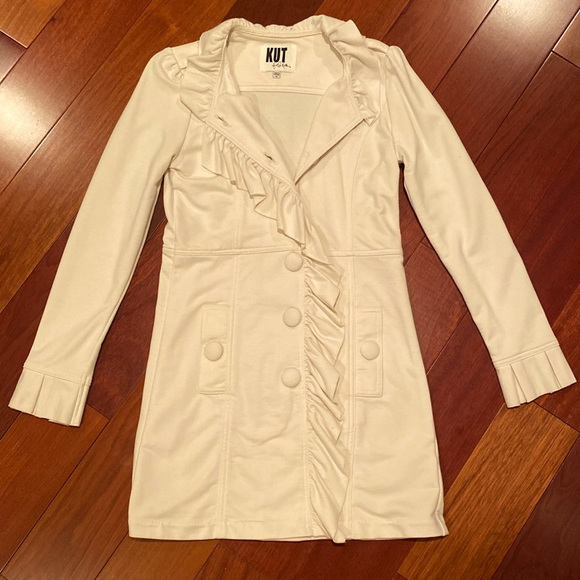 Kut from the Kloth Button-down Jacket with Ruffles. Size medium. Cream color. - Picture 1 of 9